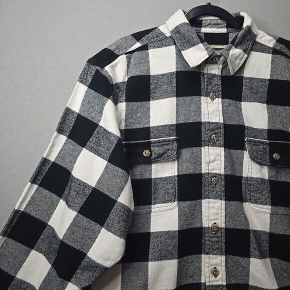 Field & Stream Flannel Shirt Men L Buffalo Plaid Black White Long Sleeve Outdoor - Picture 6 of 10